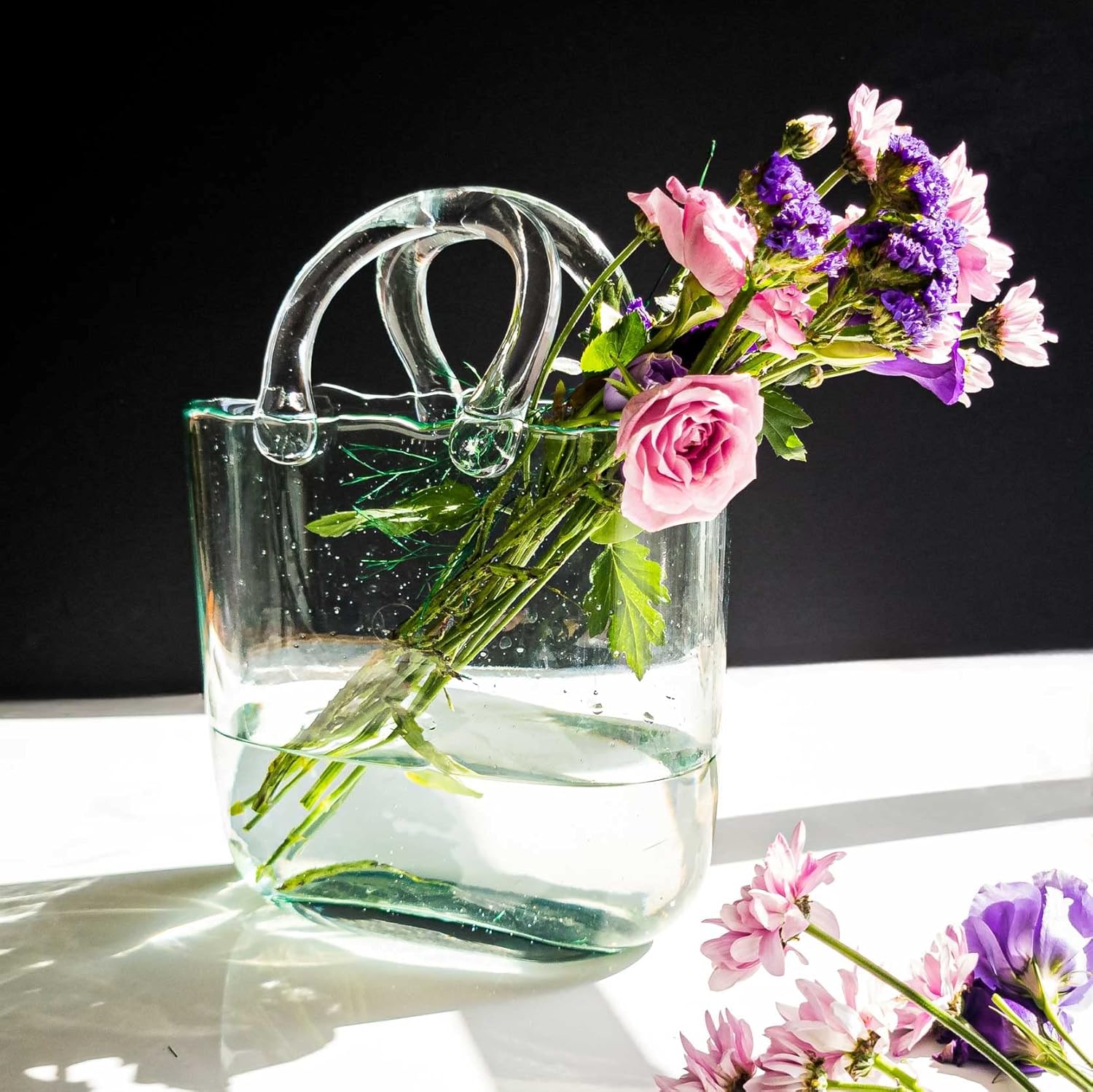 OLEEK Handmade Glass Purse Vase - 10 Inches Blue