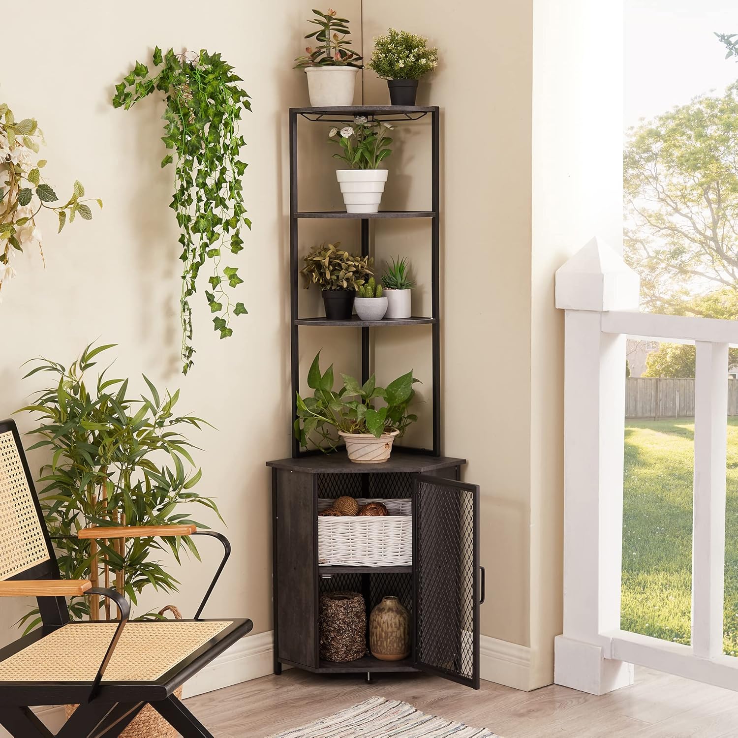 VECELO Corner Cabinet Tall Storage Shelf Bookshelf Display