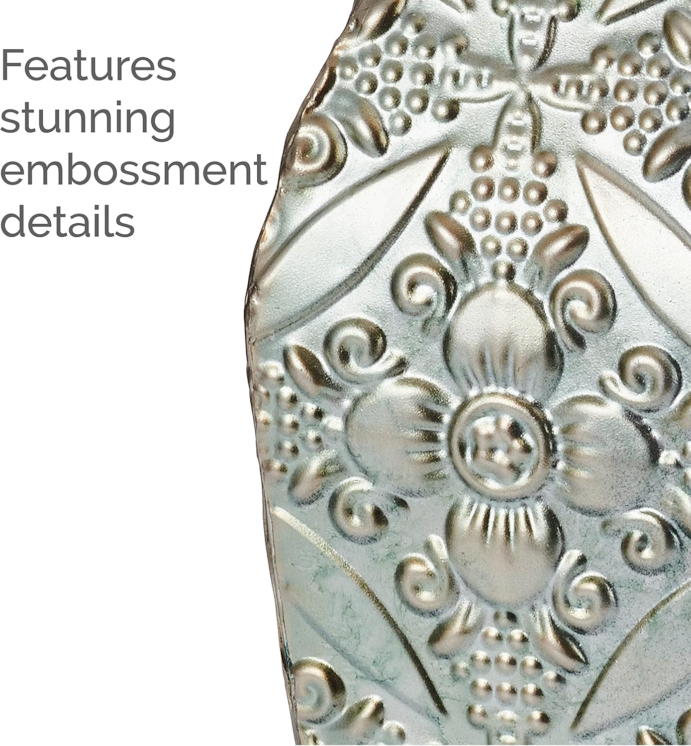 Elements Embossed Blue Metal Vase 17-Inch
