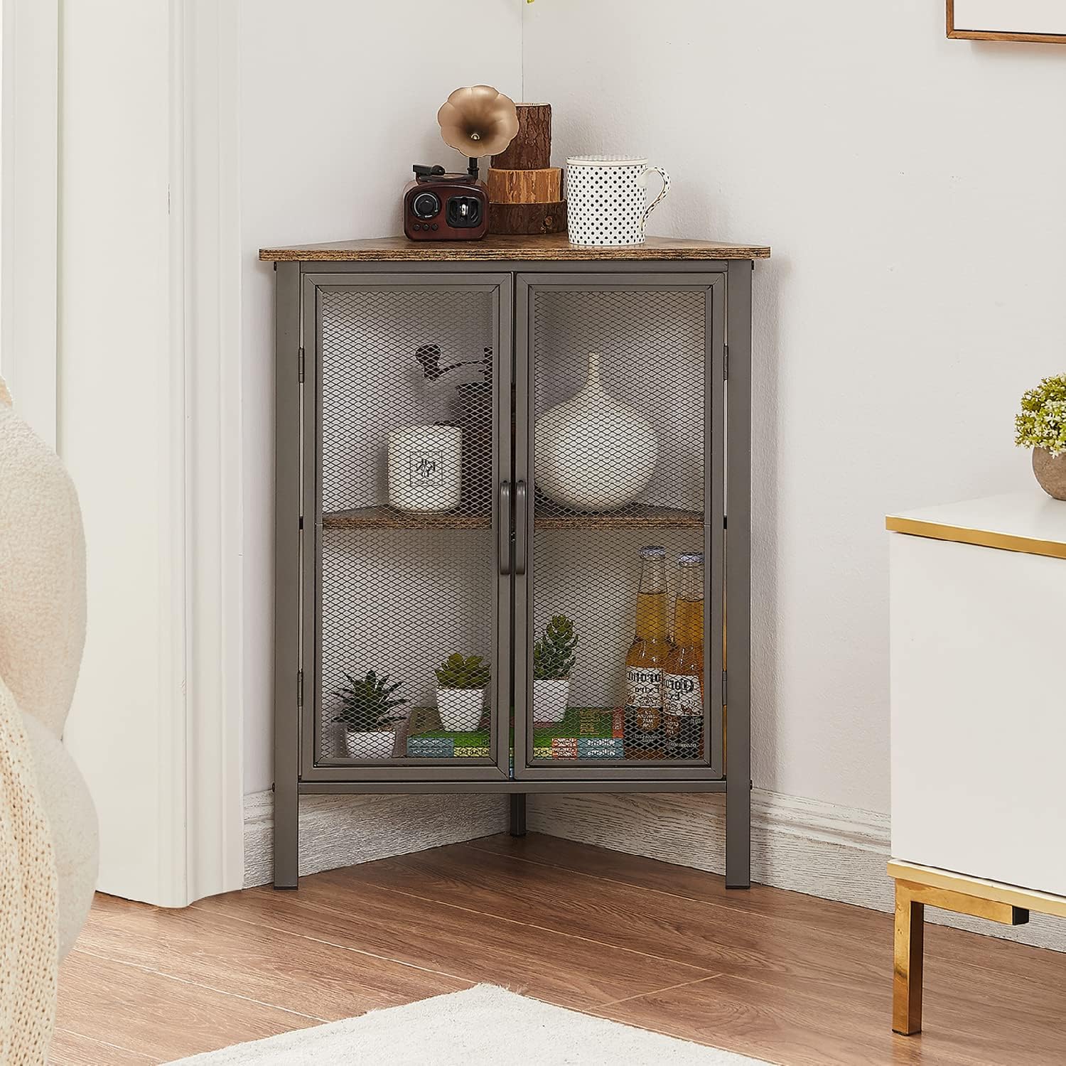 VECELO 3 Tier Corner Cabinet Shelf Grey