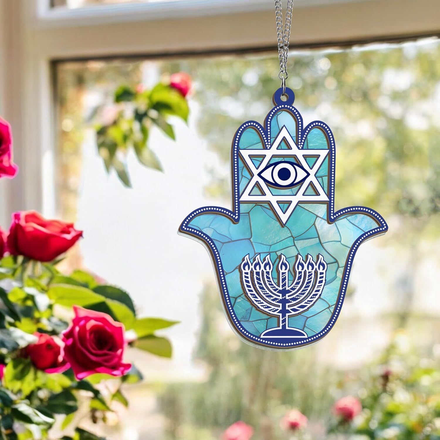 FLAGWIX Hanukkah Gifts for Women Men - Double Layered Hanging Suncatcher 6 in