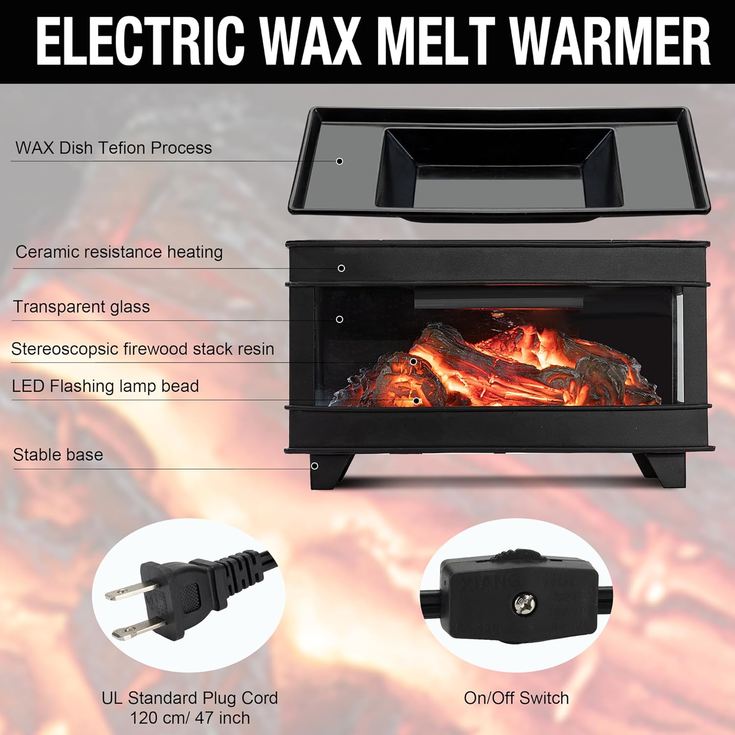 Freestanding Fireplace Wax Warmer with LED Lights