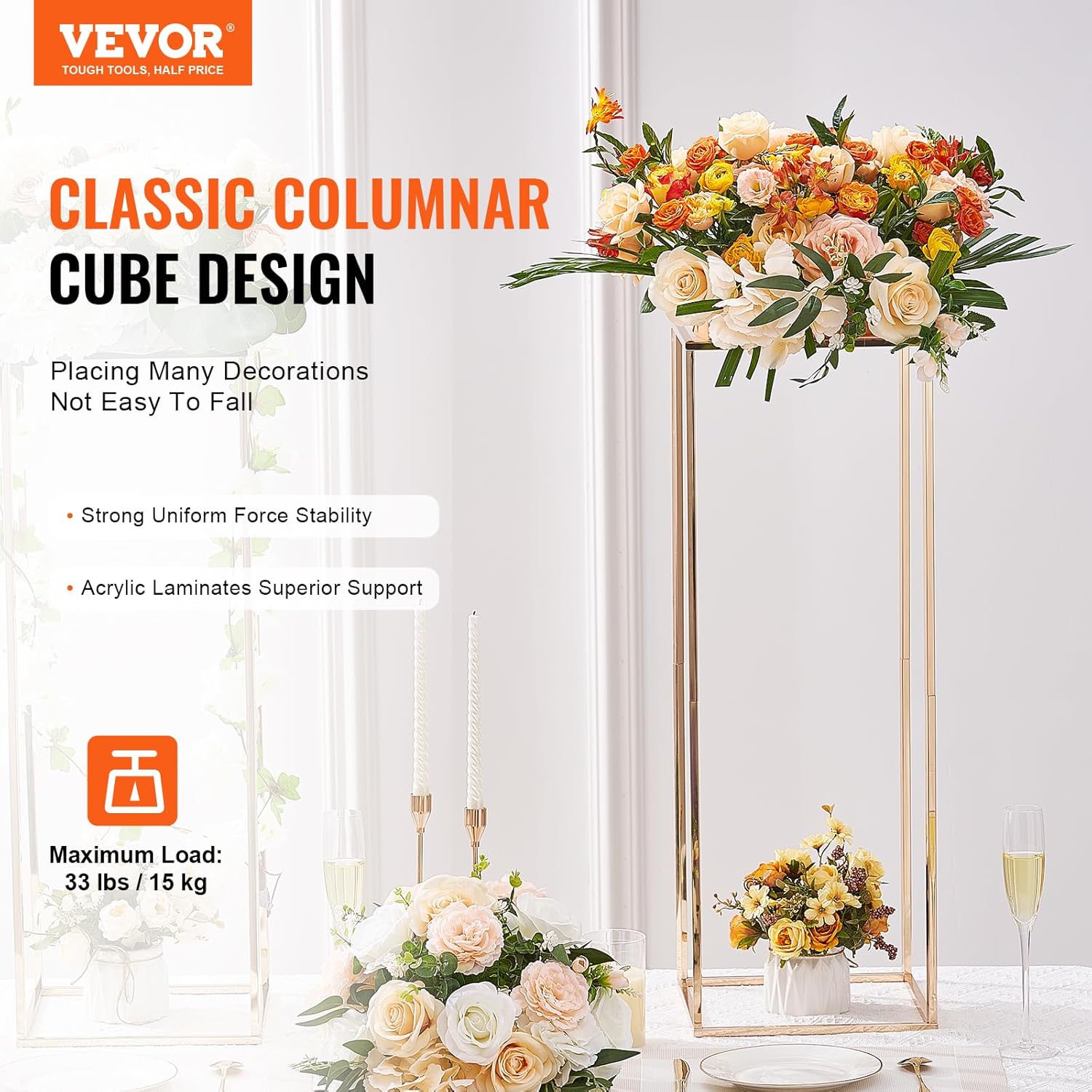 VEVOR 2PCS 315 Inch Gold Wedding Flower Stand