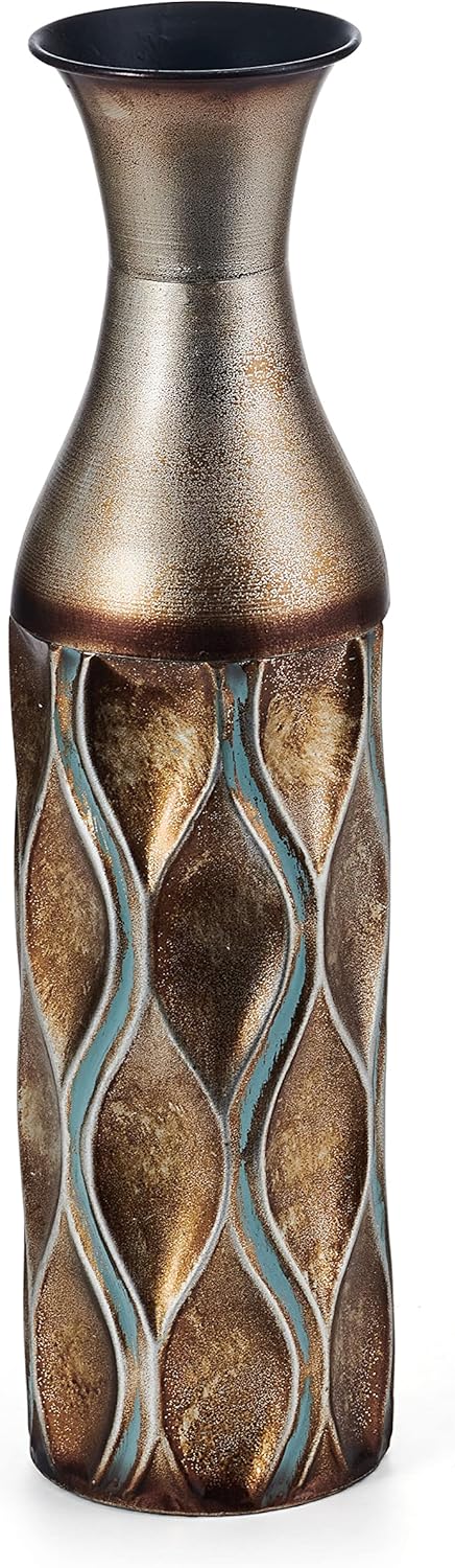 Elements Embossed Gold Wave Metal Vase 17-Inch