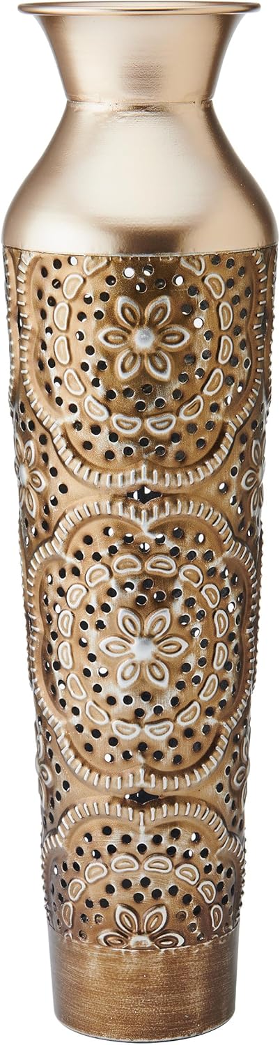 Elements Gold Filigree Embossed Metal Vase 17-Inch