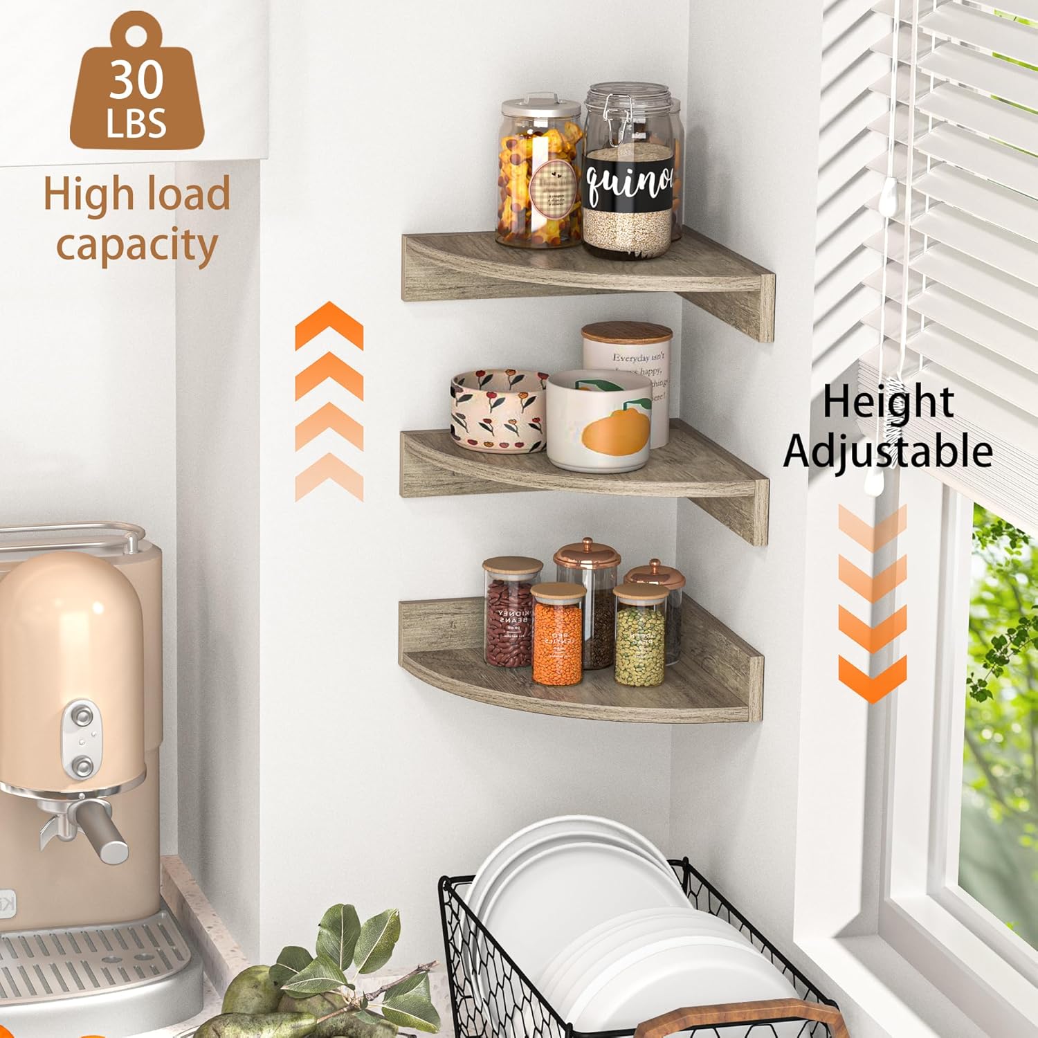 Fun Memories Corner Shelf Wall Mount 3 Pack Grey