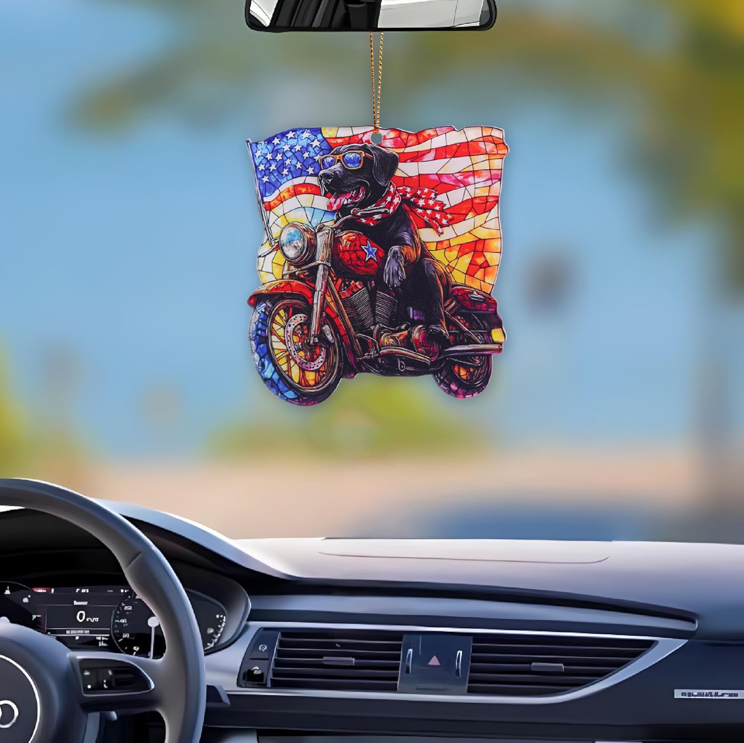 Patriotic Motorcycle Dog Acrylic Ornament 4 Inch