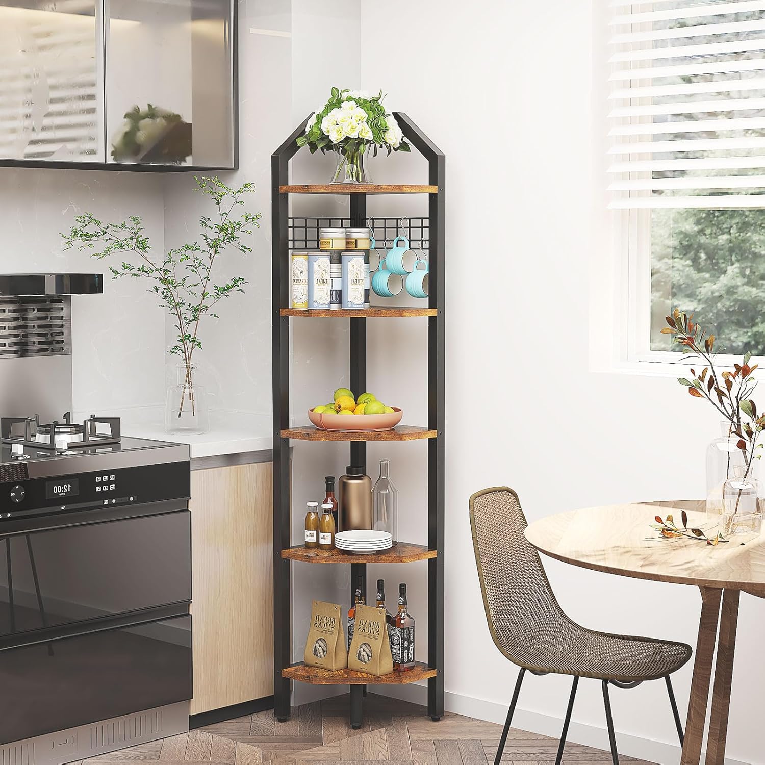 YMYNY 5-Tier Corner Shelf Rustic Brown 69 H
