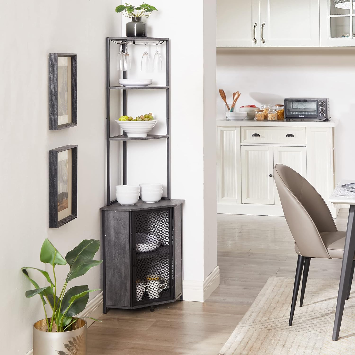 VECELO Corner Cabinet Tall Storage Shelf Bookshelf Display