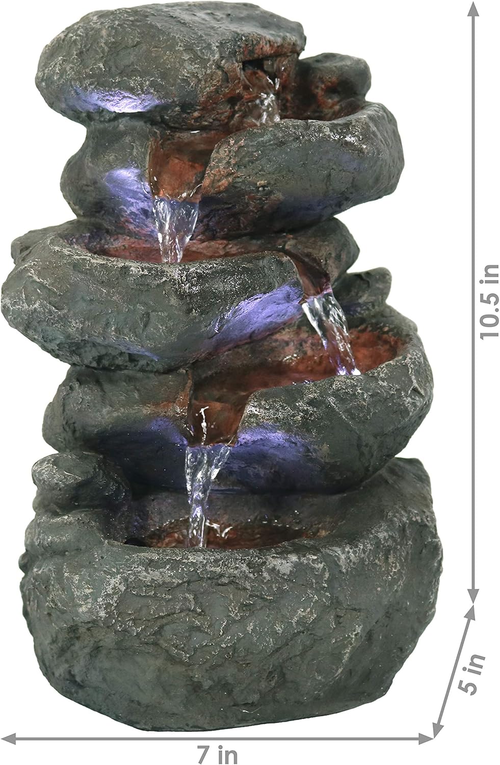 Sunnydaze Stacked Rocks 105 Inch Water Fountain with LED Lights
