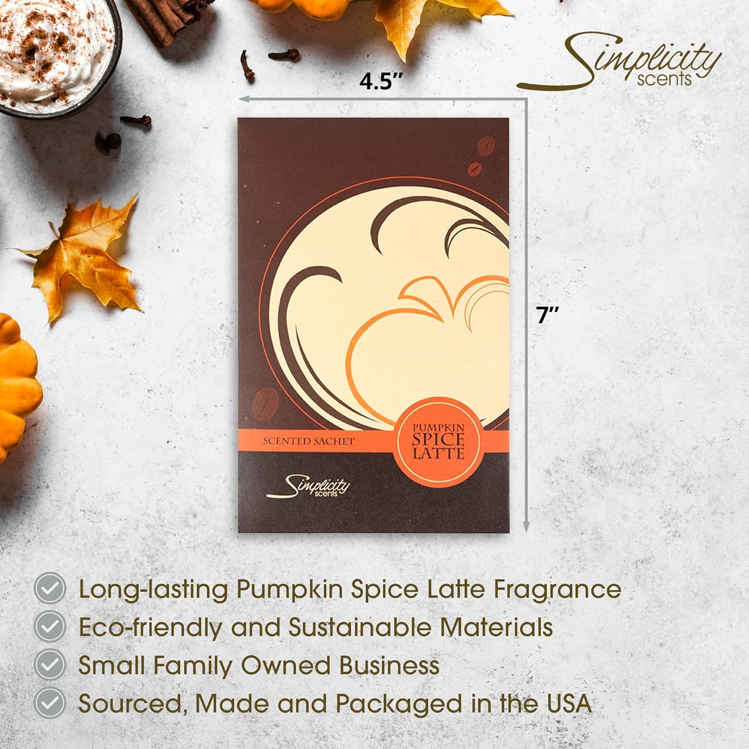 Pumpkin Spice Latte Scented Sachets Pack of 6 Fall Winter