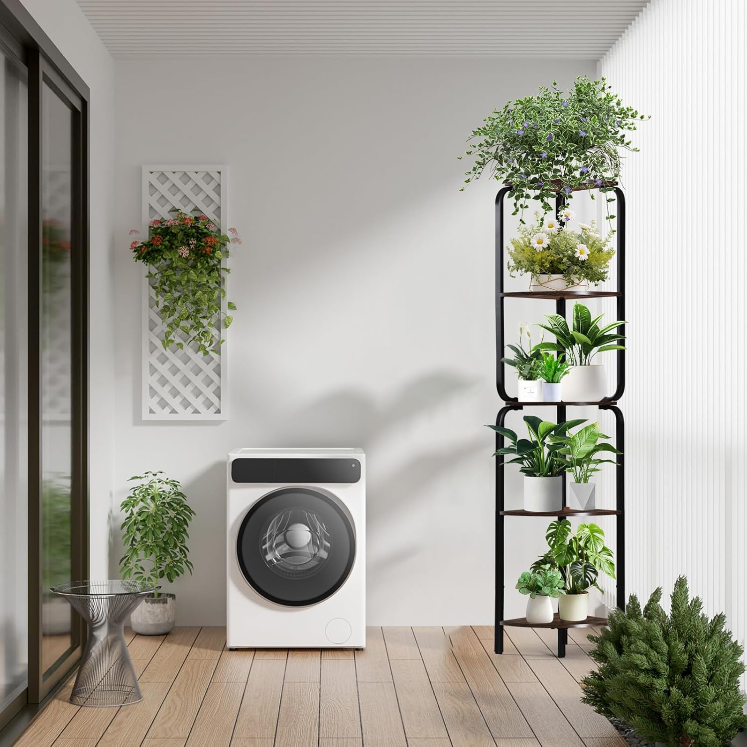 Modern 5 Tier Corner Shelf with LED Light
