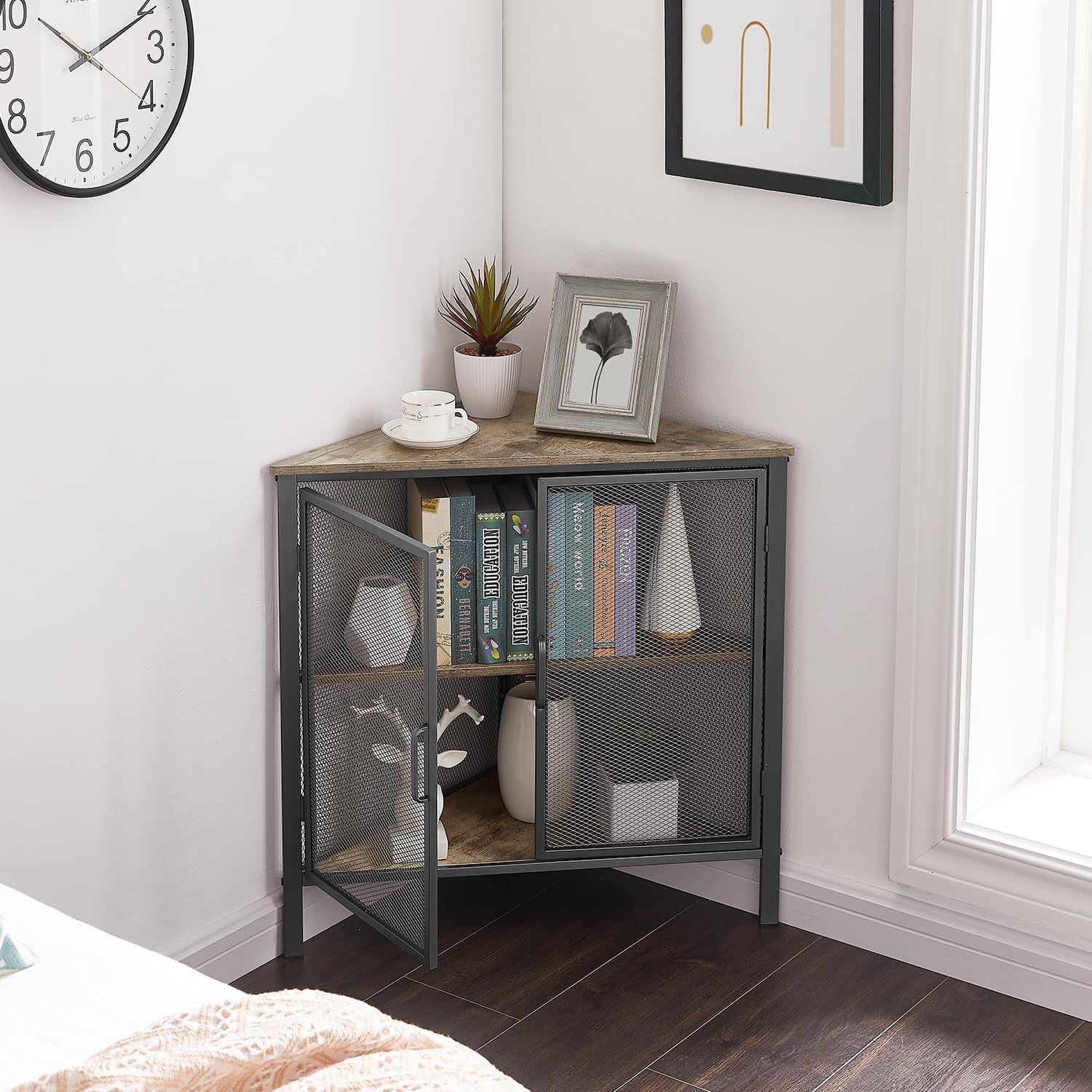 VECELO 3-Tier Corner Cabinet with Protection Door