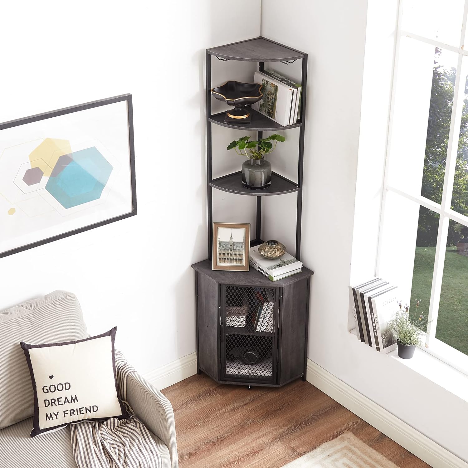 VECELO Corner Cabinet Tall Storage Shelf Bookshelf Display