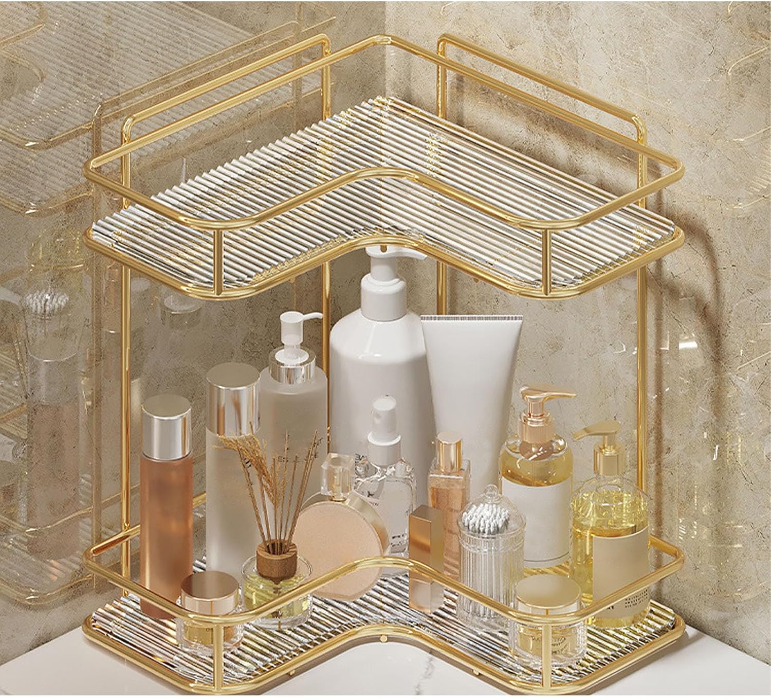 Corner Bathroom Organizer with Acrylic and Iron Construction