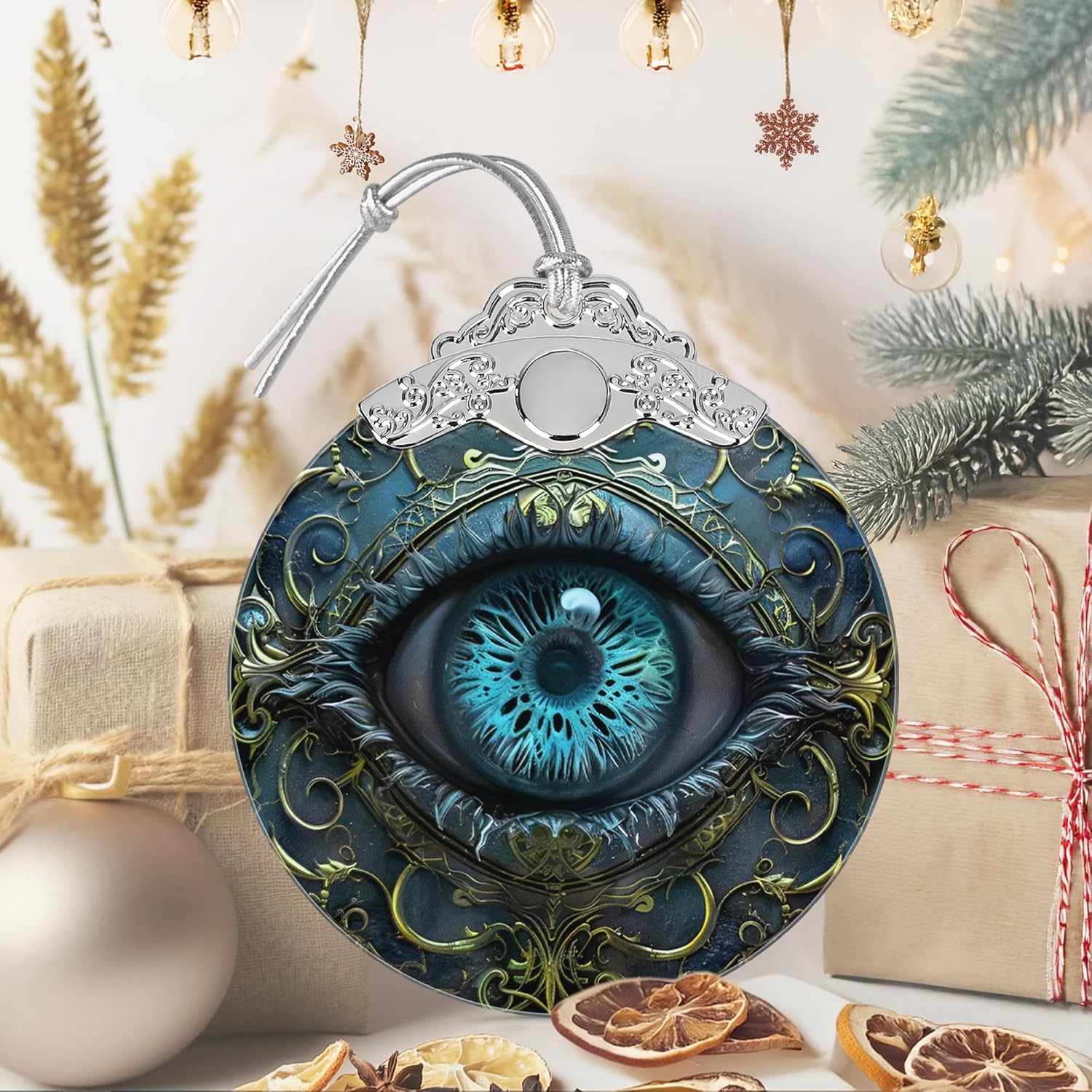 3 Inch Stained Glass Christmas Ornament with Mystical Eye Design