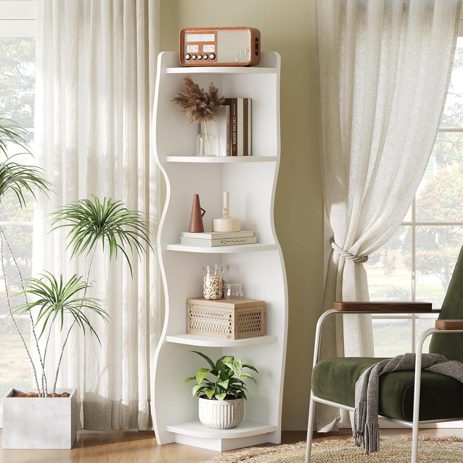 HOOBRO 5-Tier Corner Bookshelf with LED Light