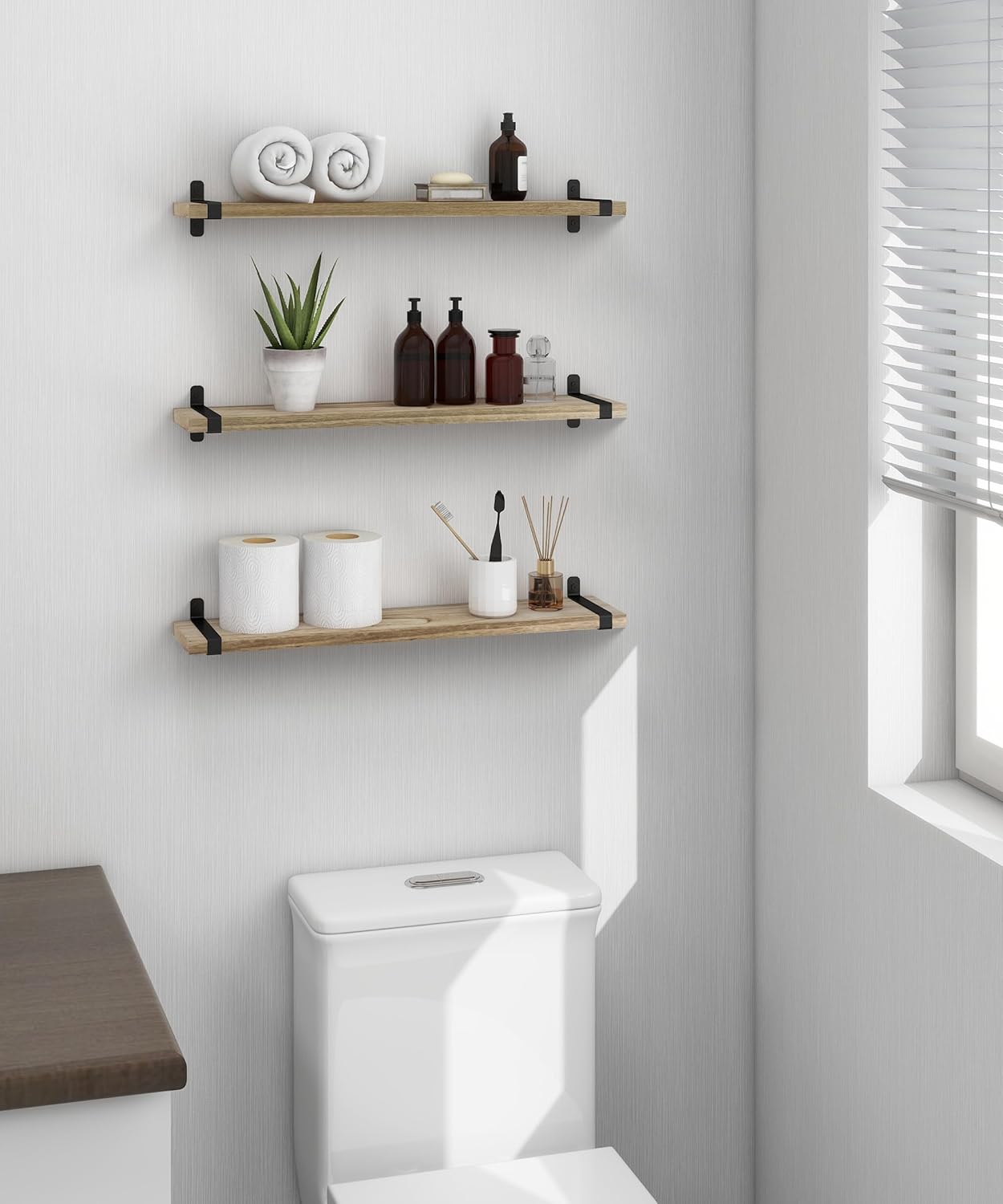 Sapowerntus 24 Inch Wood Floating Shelves Set of 3