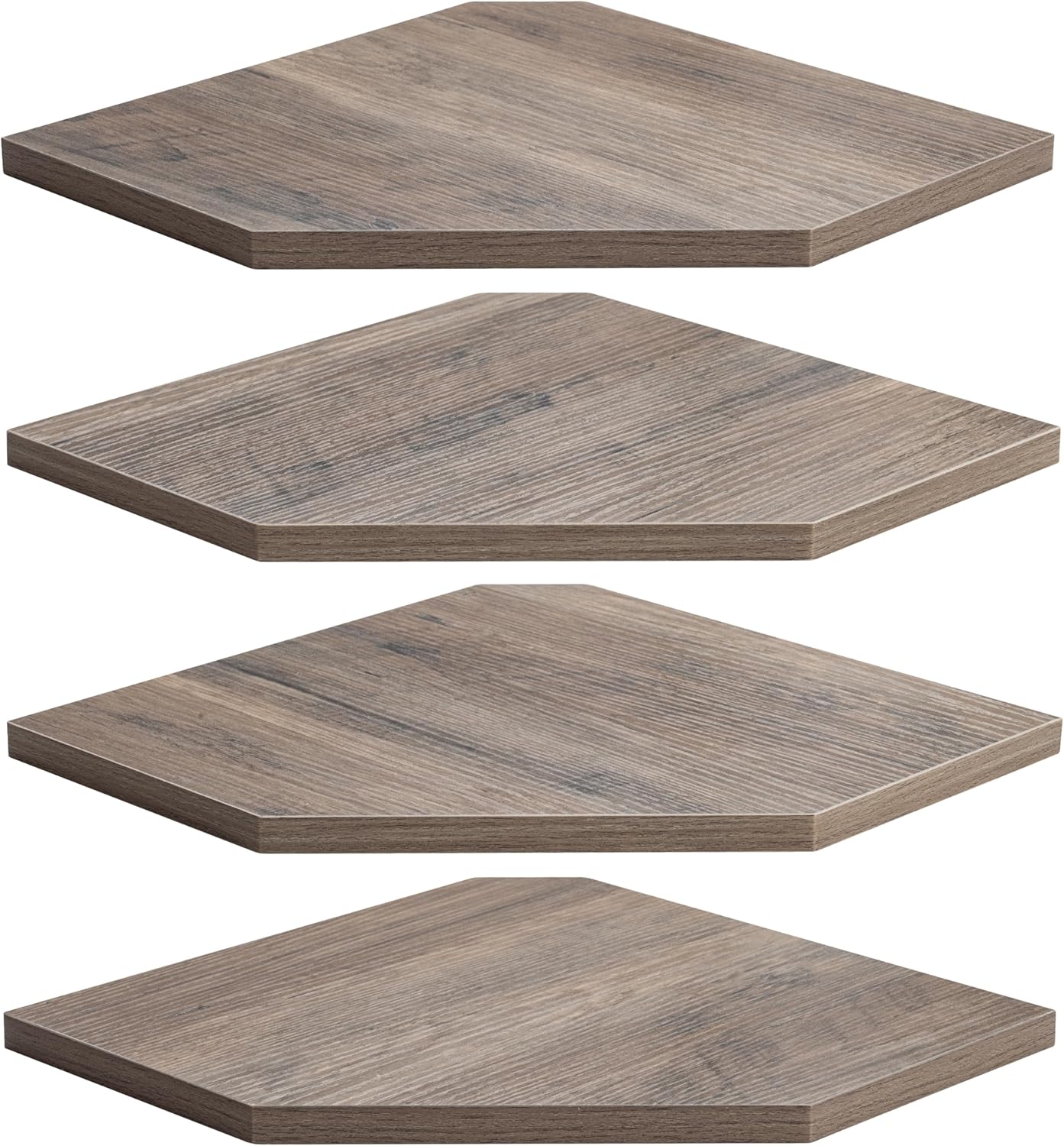 Set of 4 Rustic Grey Corner Wall Shelves