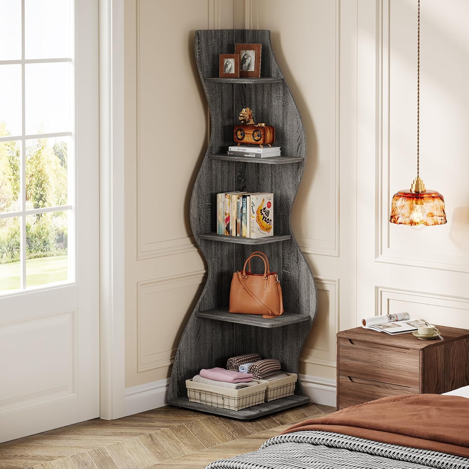 Tribesigns Wavy Corner Shelf Set of 2 Gray