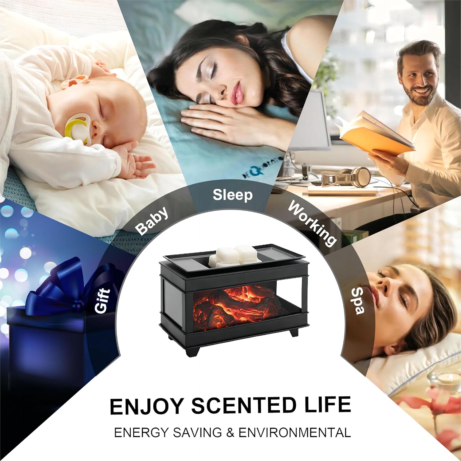 Freestanding Fireplace Wax Warmer with LED Lights