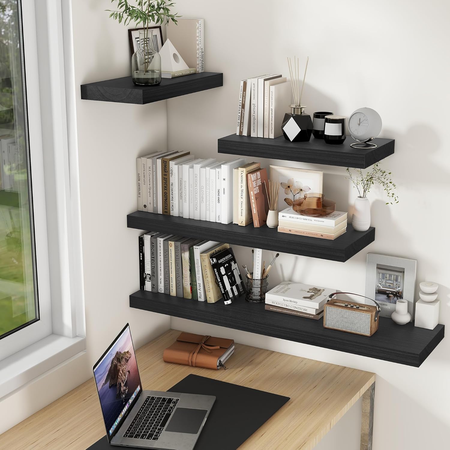 Fun Memories Black Floating Shelves 24 Inch Long Set of 2
