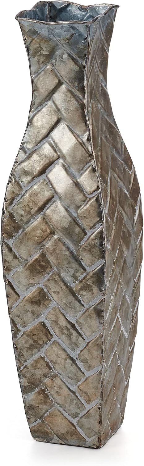 Elements Embossed Champagne Weave Metal Vase 17-Inch