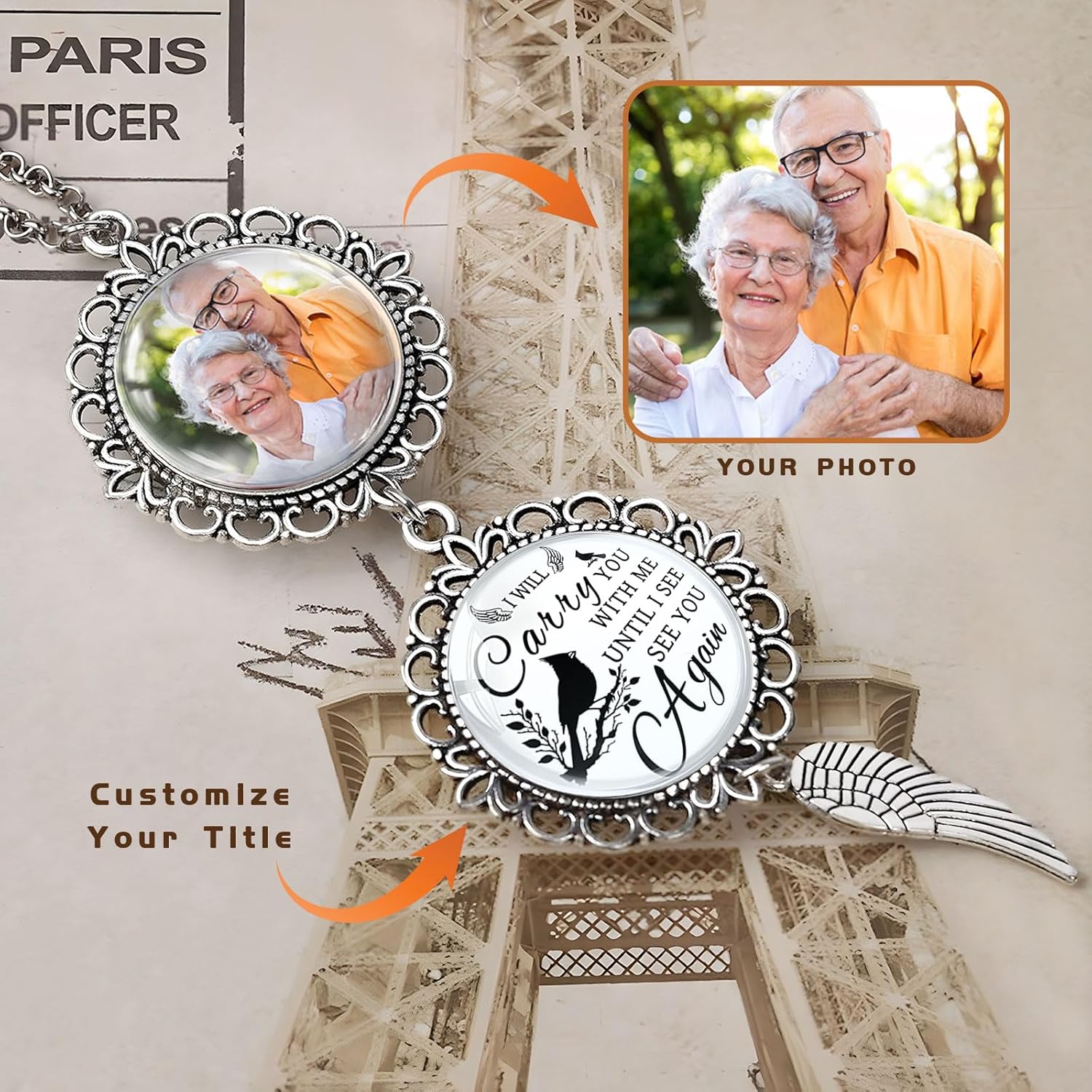 Custom Car Rearview Mirror Angel Charm with Photo Text