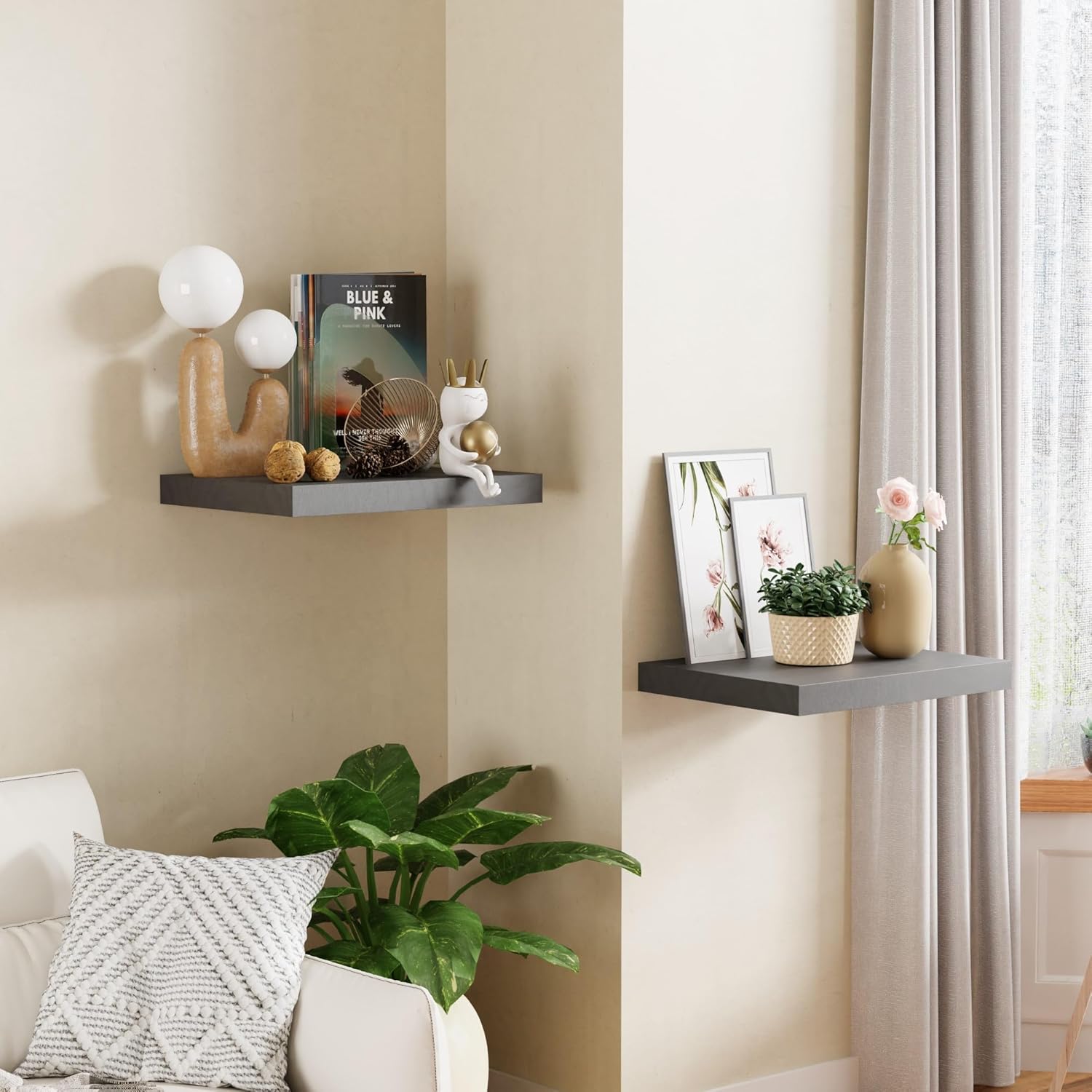 Black 12 Inch Floating Shelves Set of 2 Rustic Wood