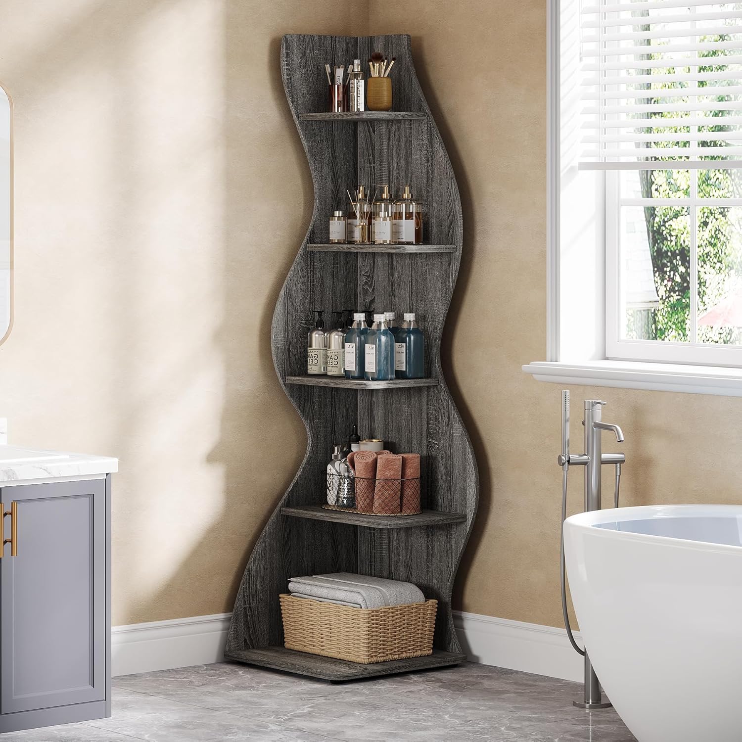 Tribesigns Wavy Corner Shelf Set of 2 Gray