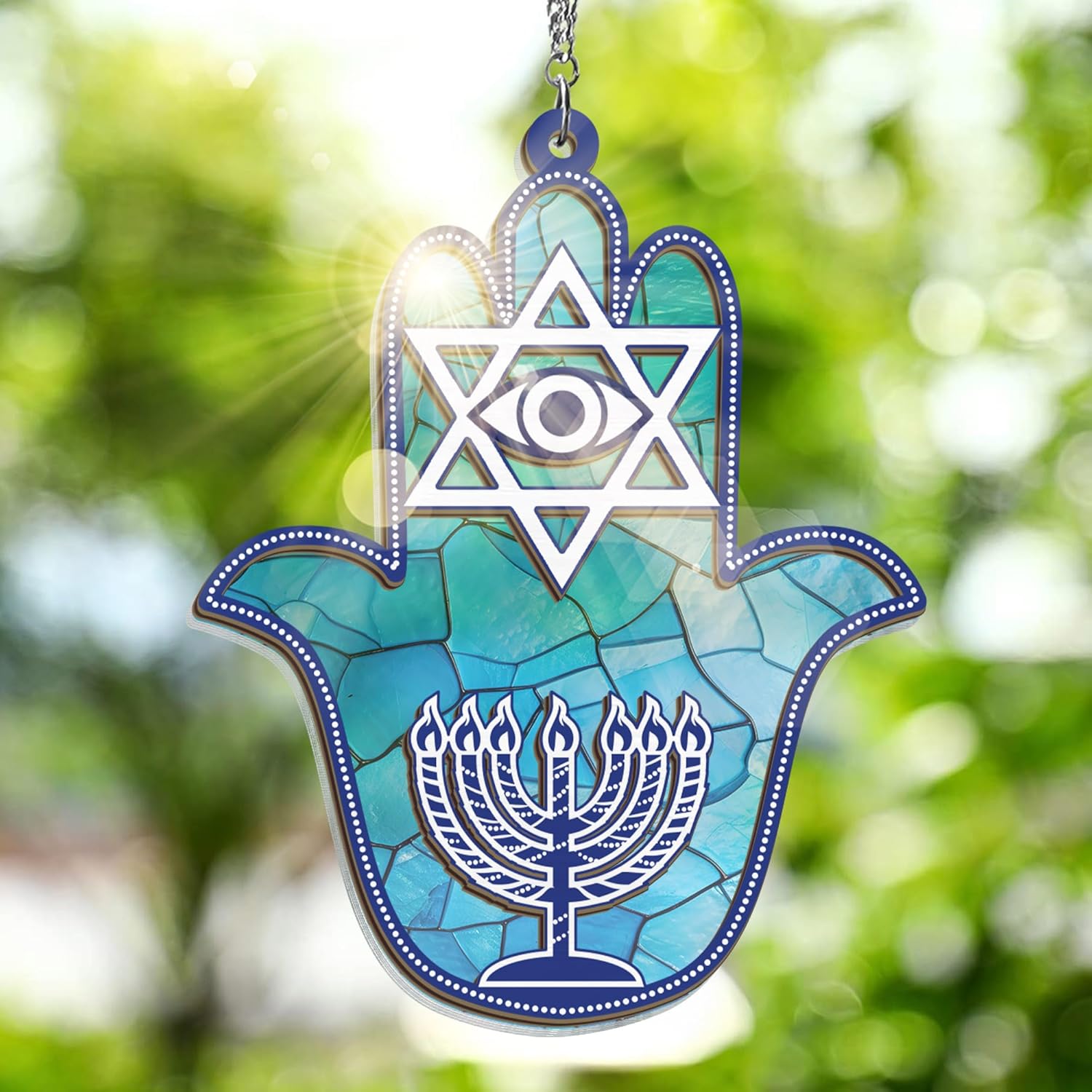 FLAGWIX Hanukkah Gifts for Women Men - Double Layered Hanging Suncatcher 6 in