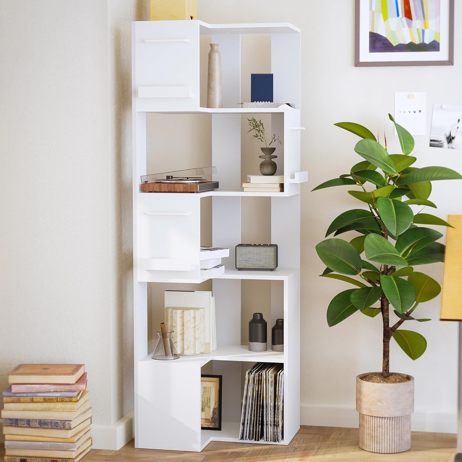 PPAMAPIC 5 Tier L Shaped Corner Bookshelf White