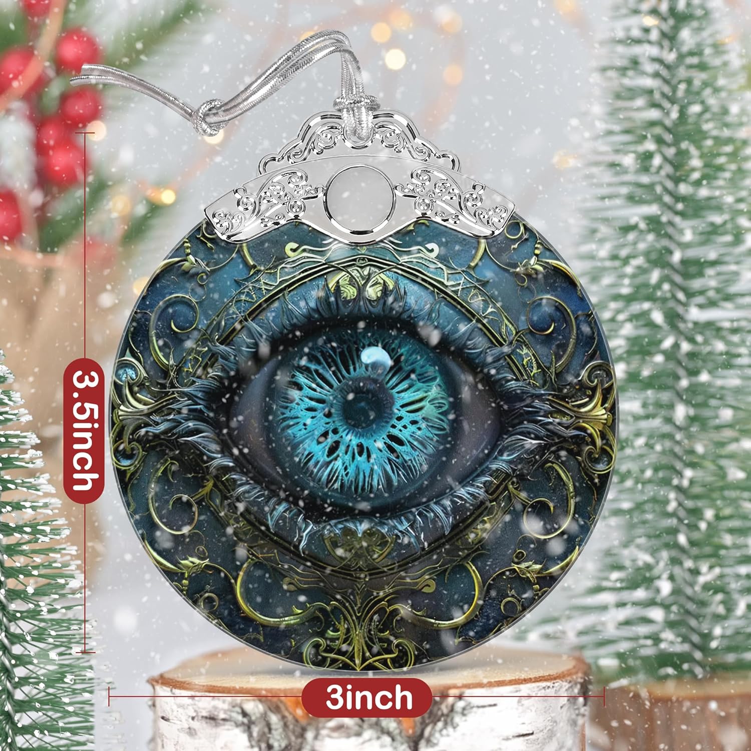 3 Inch Stained Glass Christmas Ornament with Mystical Eye Design