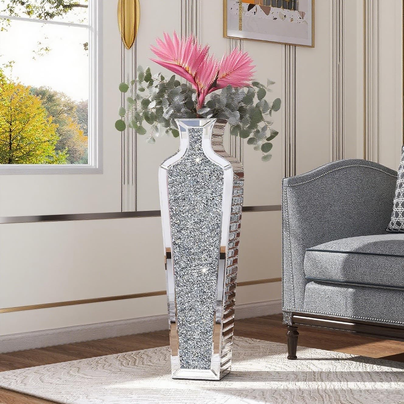 SHYFOY Tall Crushed Diamond Floor Vase 268 Inches
