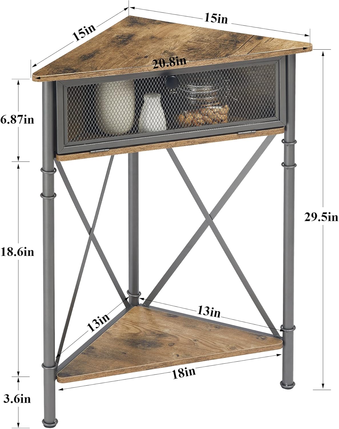 VECELO Corner Tables Set of 2 Grey Modern Storage