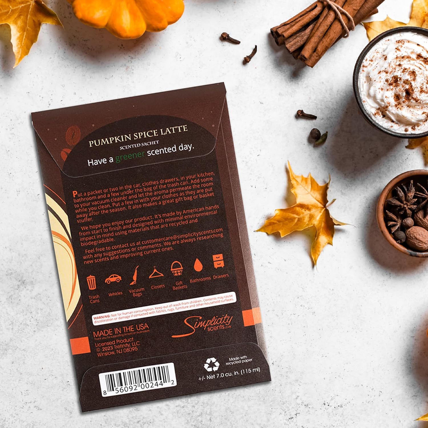 Pumpkin Spice Latte Scented Sachets Pack of 6 Fall Winter