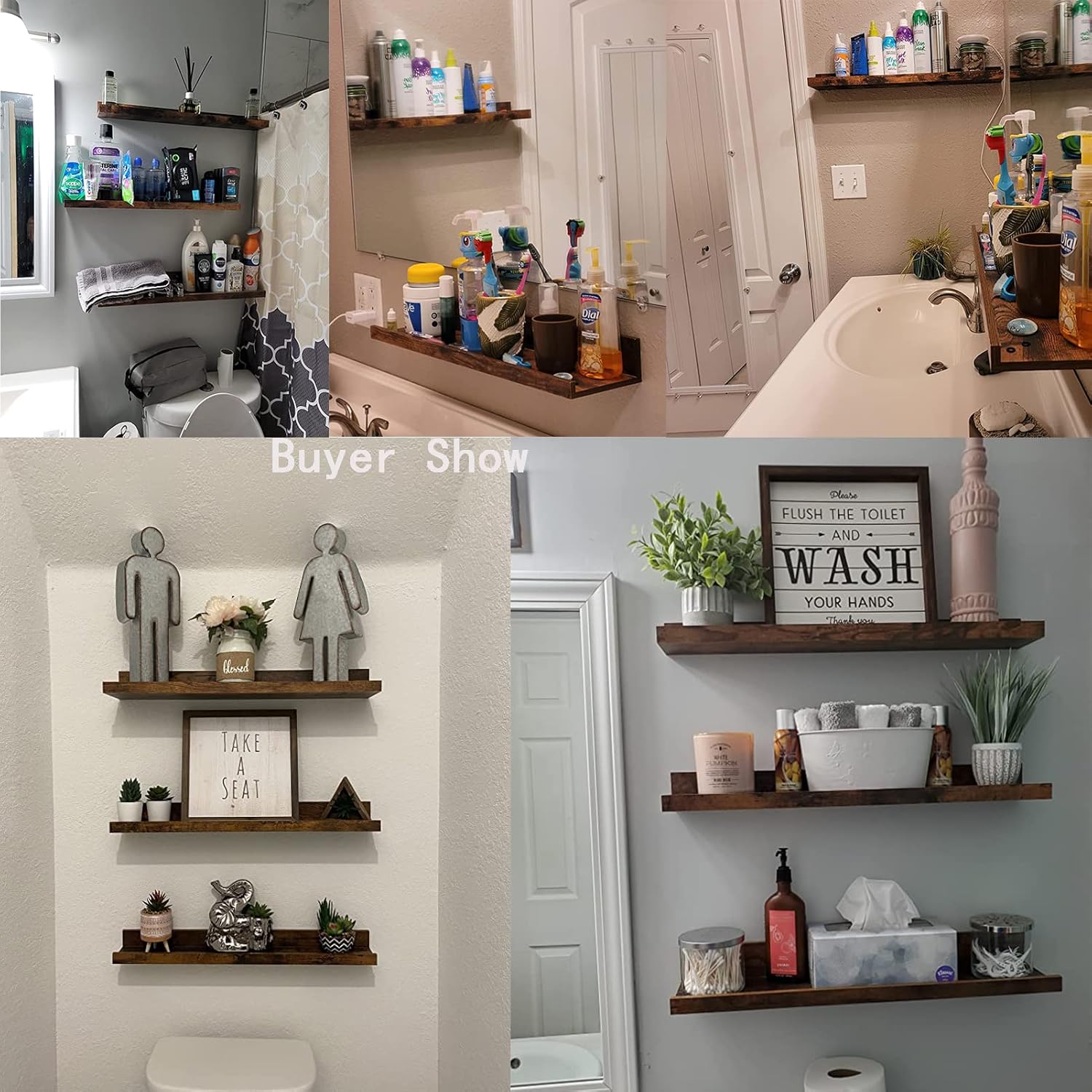 Giftgarden 24 Inch Floating Shelves Set of 3 Rustic
