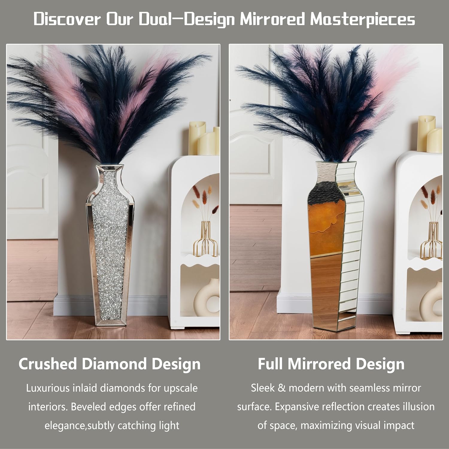 SHYFOY Tall Crushed Diamond Floor Vase 268 Inches