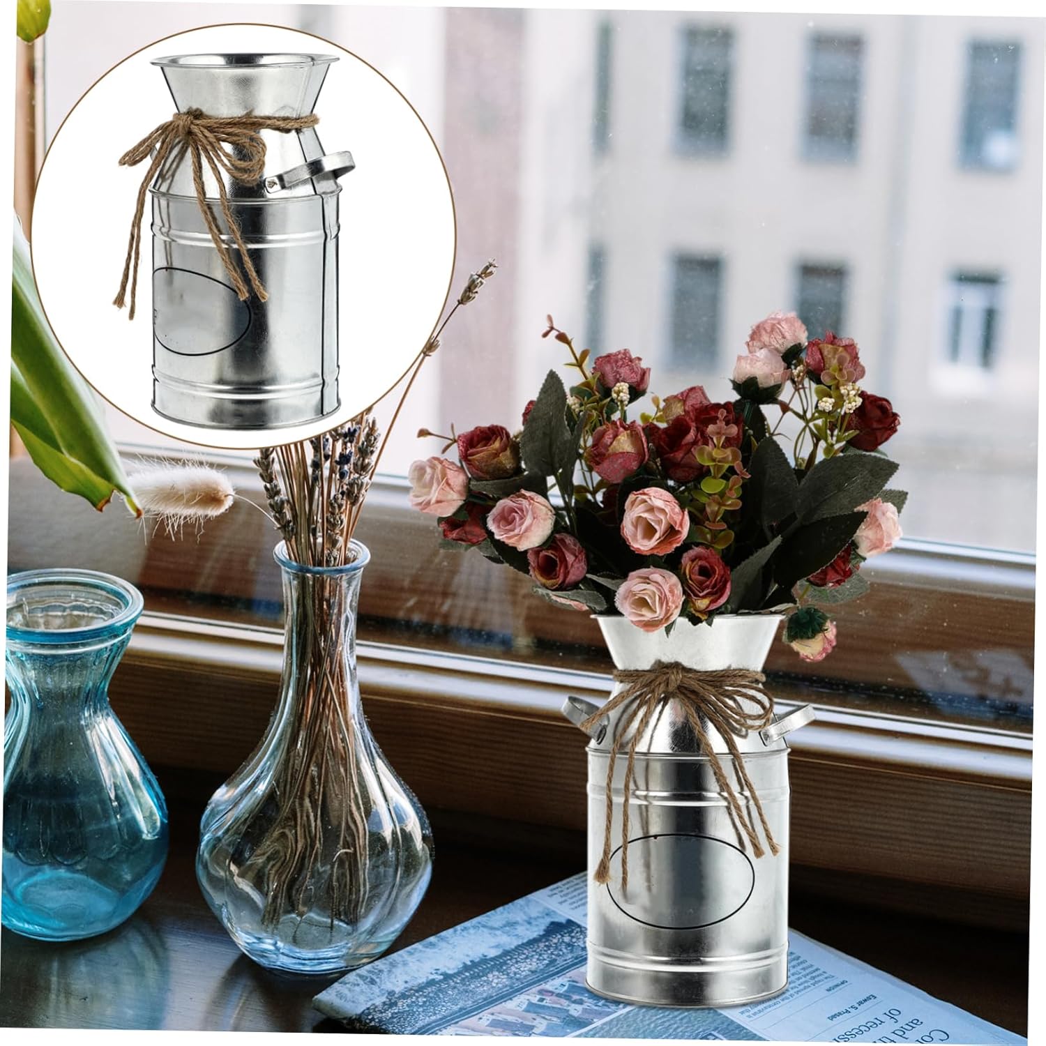 Vintage Rustic Metal Vase with Rope Design