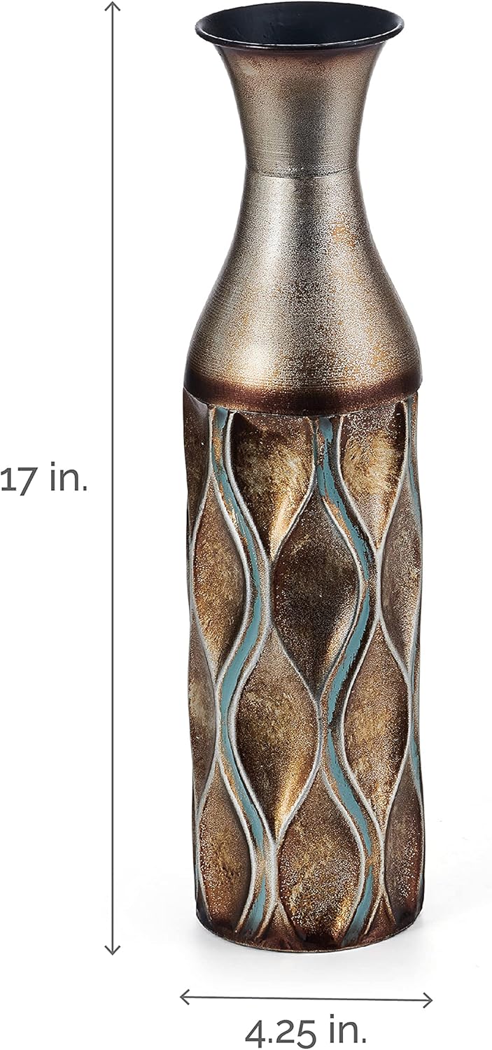 Elements Embossed Gold Wave Metal Vase 17-Inch