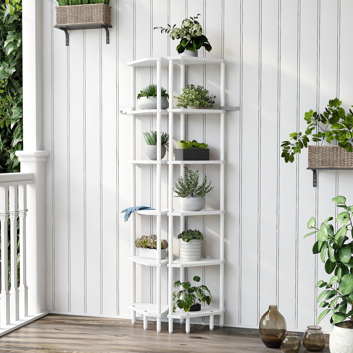 6 Tier Corner Shelf White Modern Bookcase