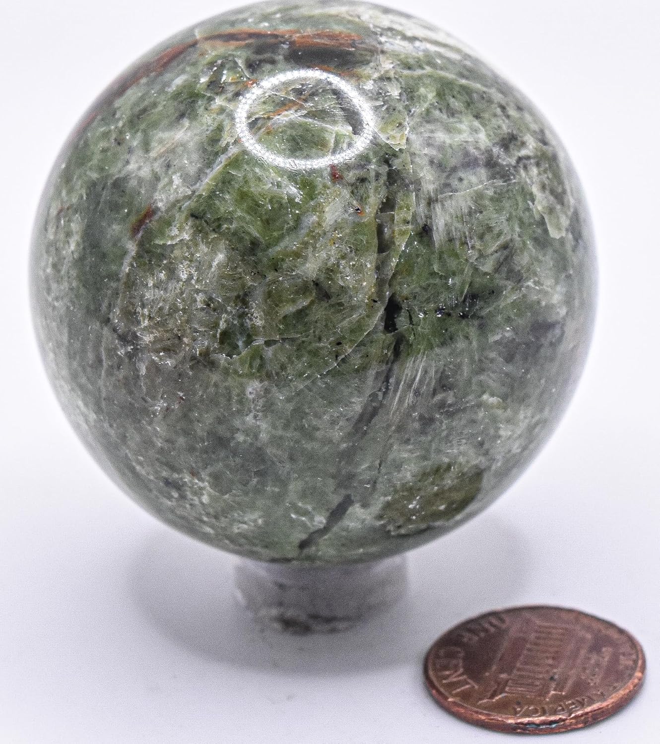 49mm Green Vesuvianite Carved Sphere with Stand from India