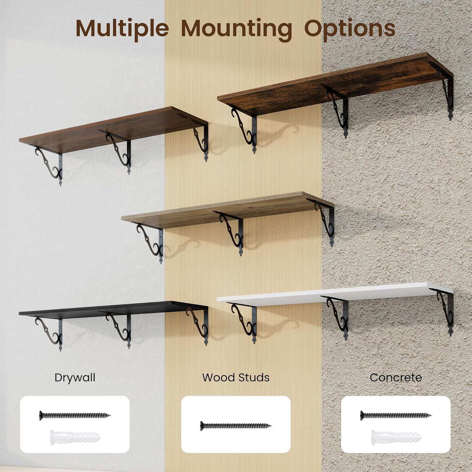 RICHFOCUS 12 Inch Deep Floating Shelves Set of 2 Rustic Brown
