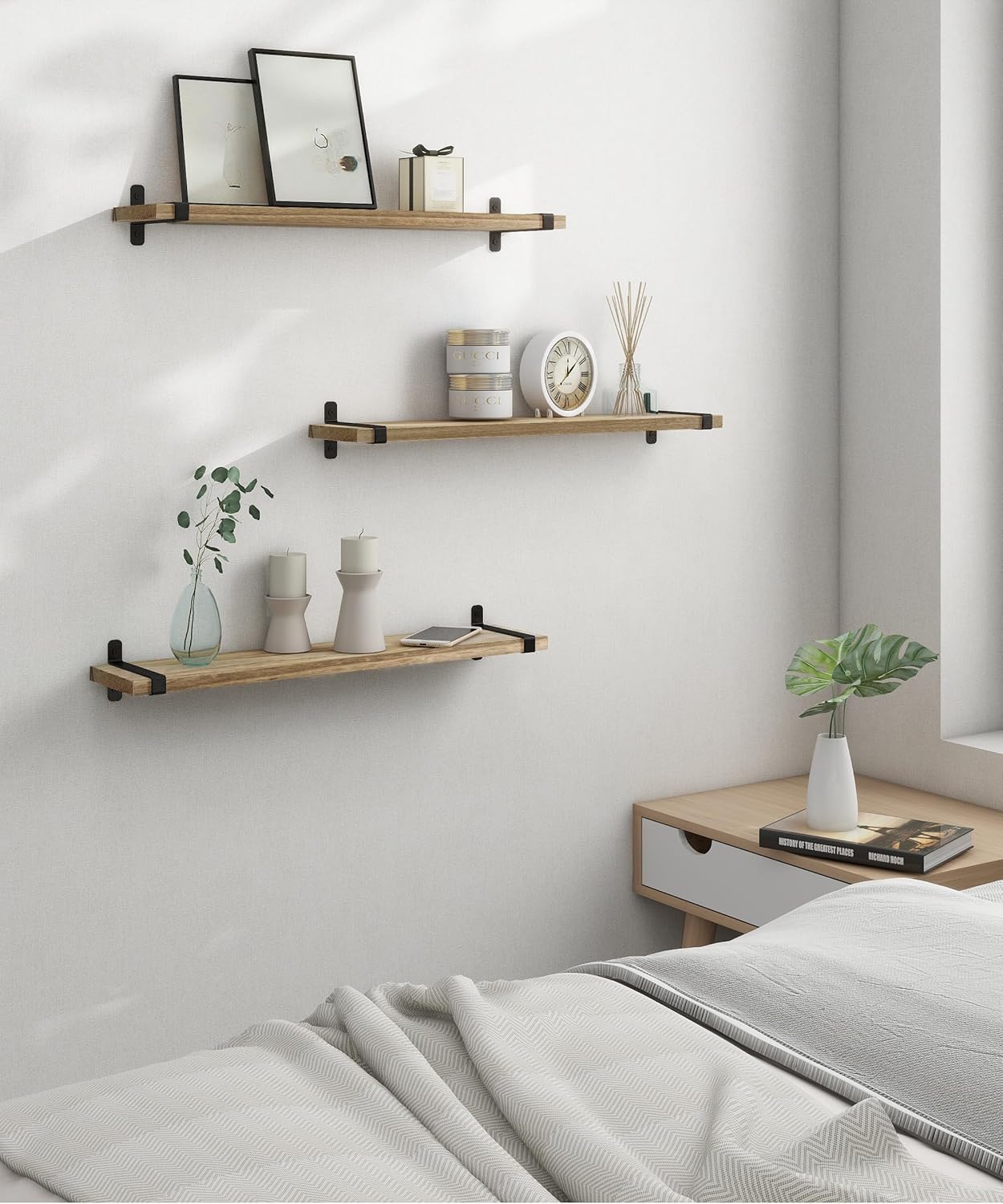 Sapowerntus 24 Inch Wood Floating Shelves Set of 3