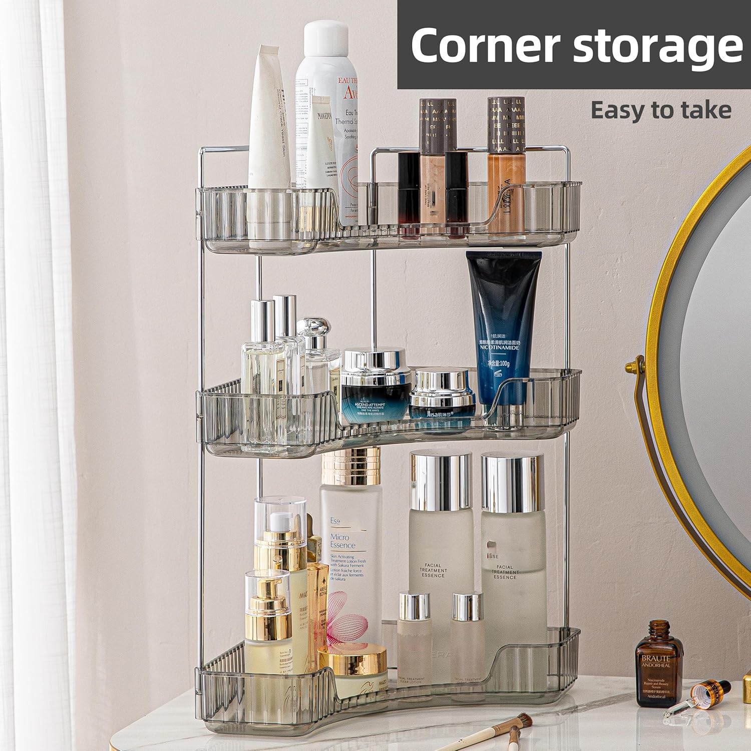 YCIADONE Smoky Gray Corner Shelf Organizer