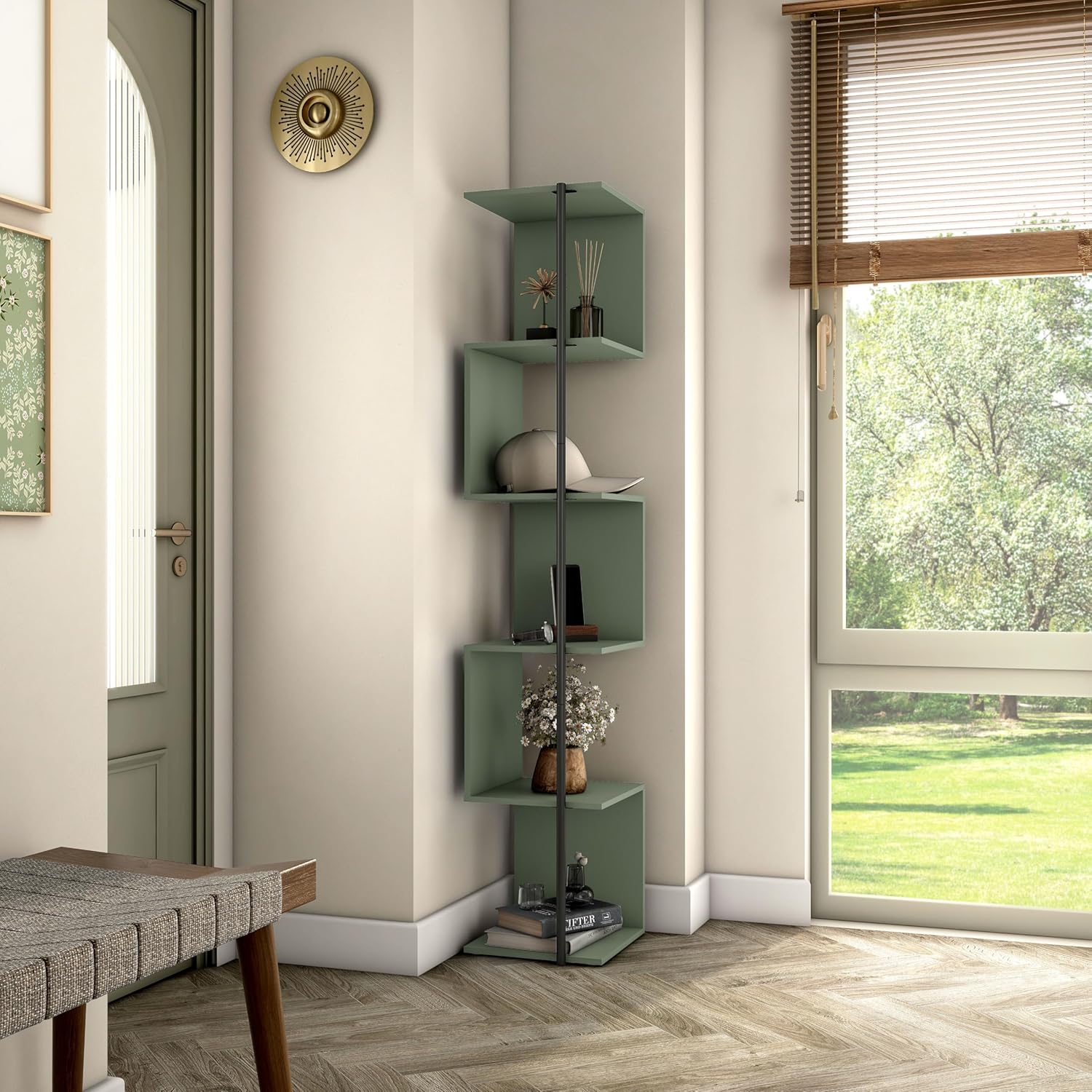 HOMES Inside Out Svenja 60 in Tall Corner Bookshelf