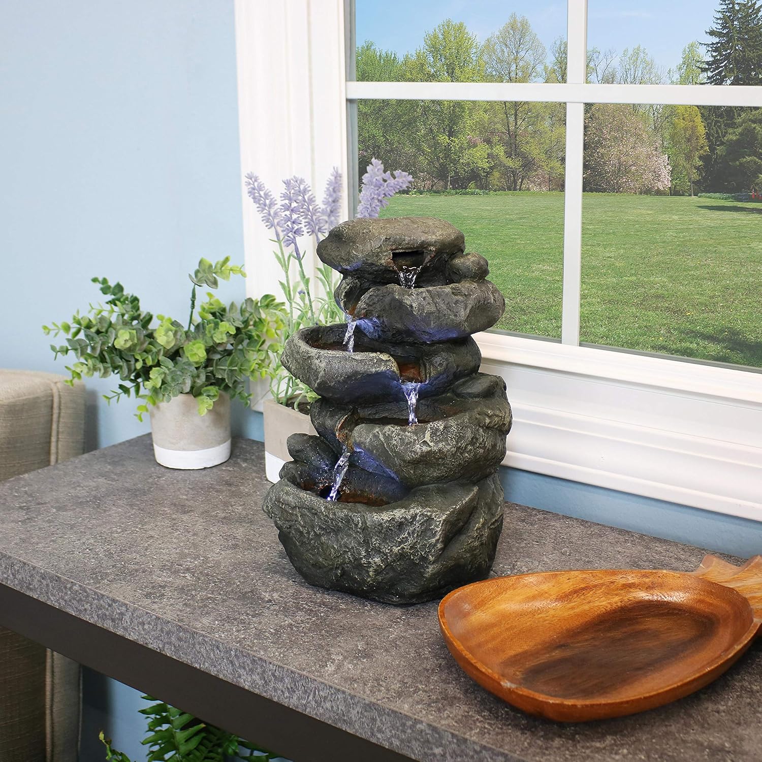 Sunnydaze Stacked Rocks 105 Inch Water Fountain with LED Lights