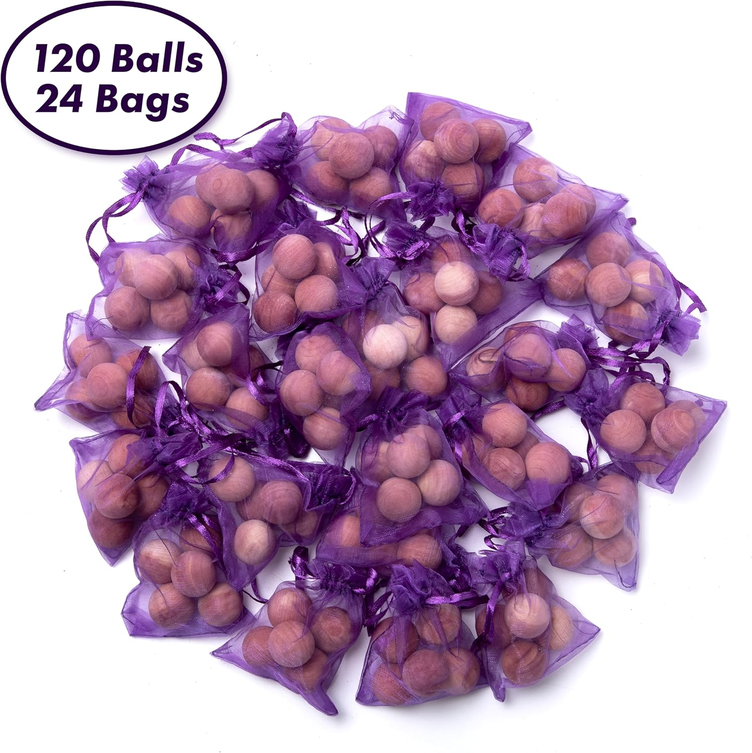 120 Pcs Red Cedar Balls with Satin Bags
