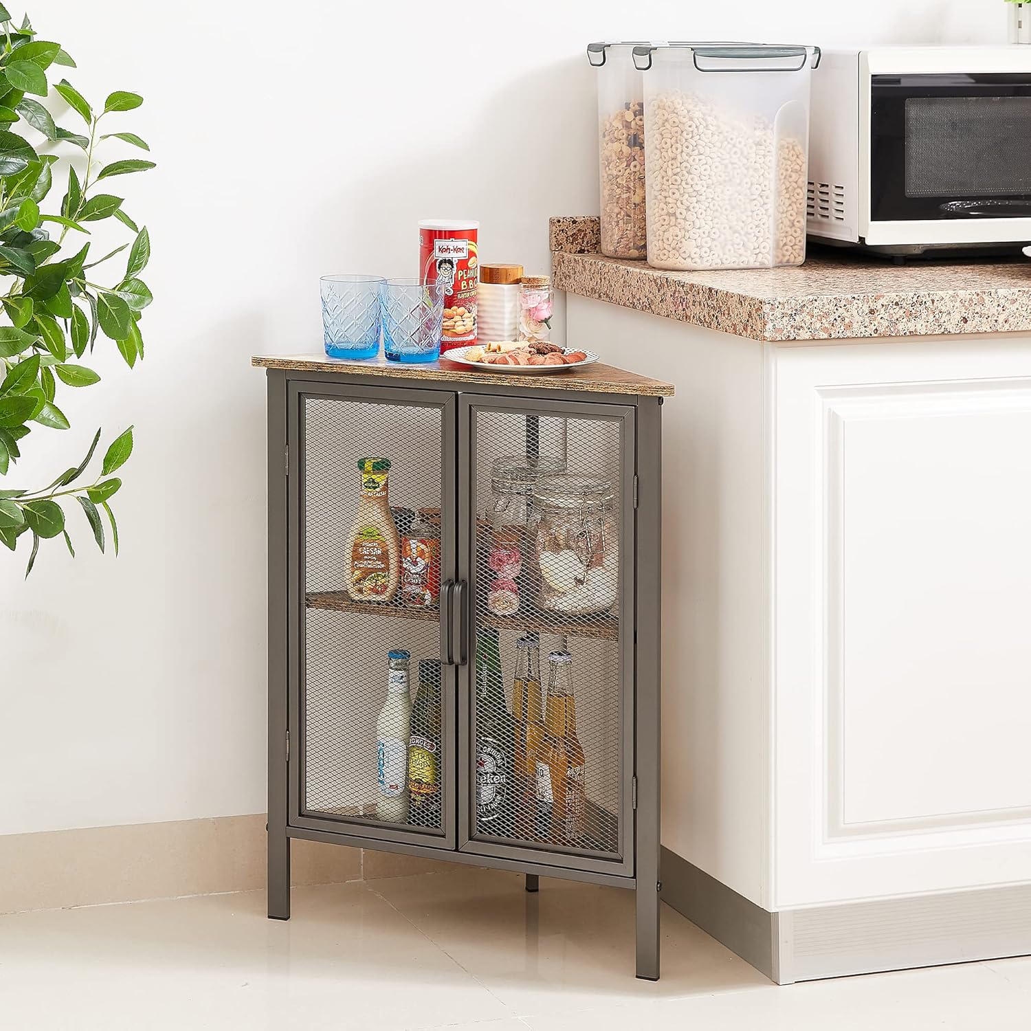VECELO 3 Tier Corner Cabinet Shelf Grey