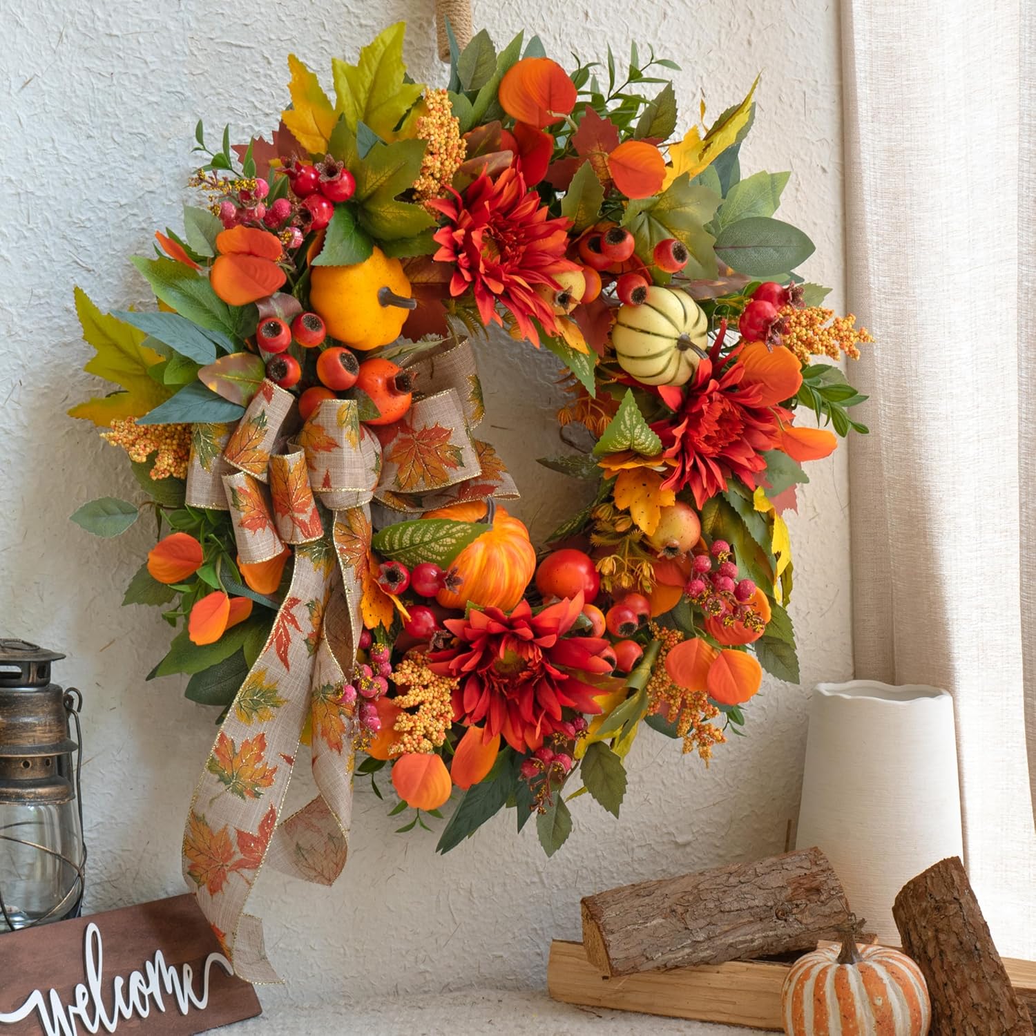 24 Inch Fall Door Wreath with Pomegranates and Berries